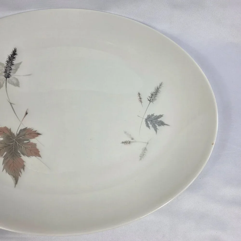 Royal Doulton Tumbling Leaves Oval Serving Platter Gray & Pink Leaves